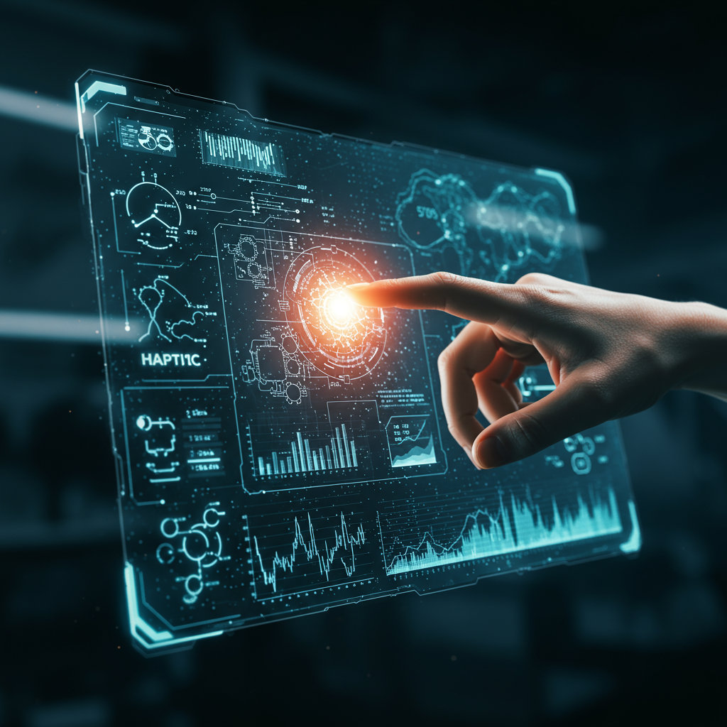 Hand interacting with holographic haptic technology display, illustrating training realism and ROI.
