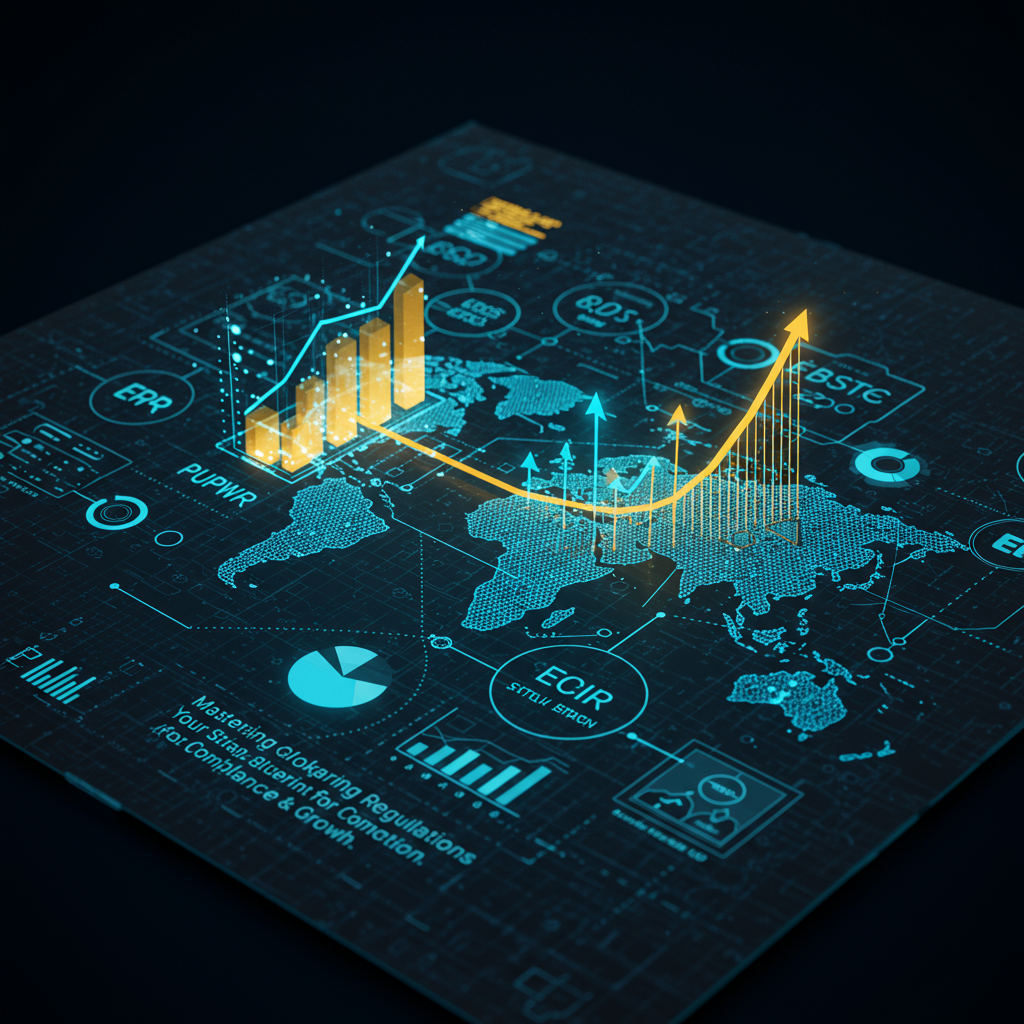 Strategic digital blueprint showcasing a global network for packaging regulations, with glowing data, growth trends, and compliance focus.